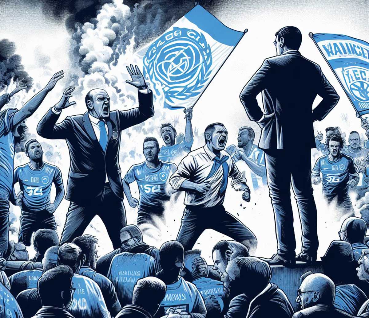illustration montrant les supporters du RC Strasbourg en colère et inquietscontre leurs dirigeants