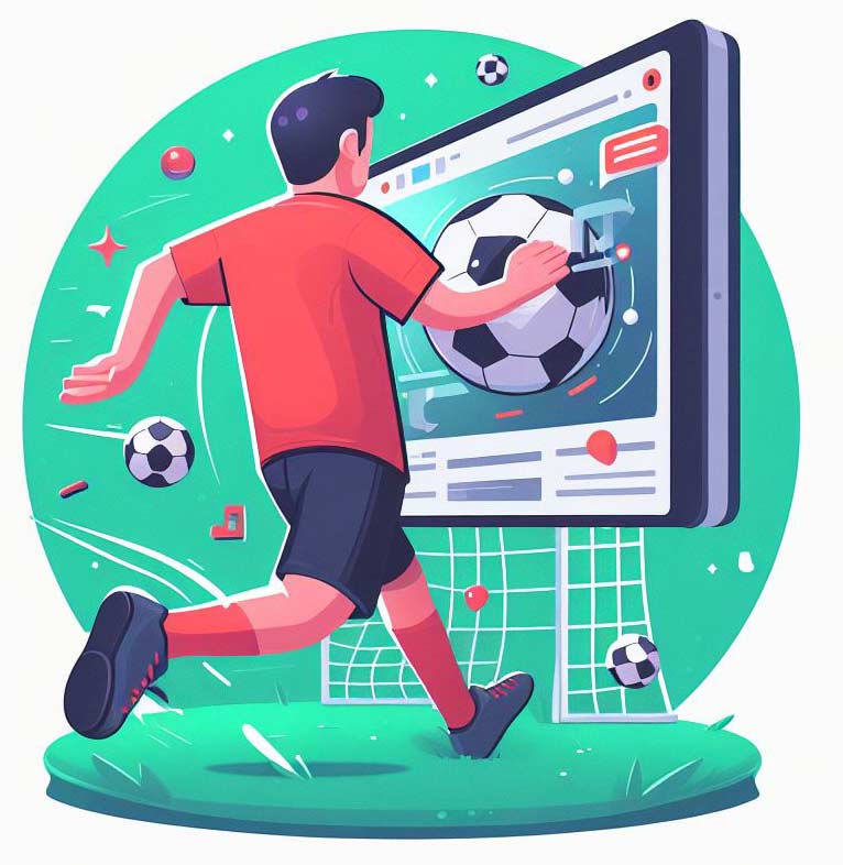 footballeur devant un écran géant sur lequel il peut lire des conseils pour améliorer son jeu