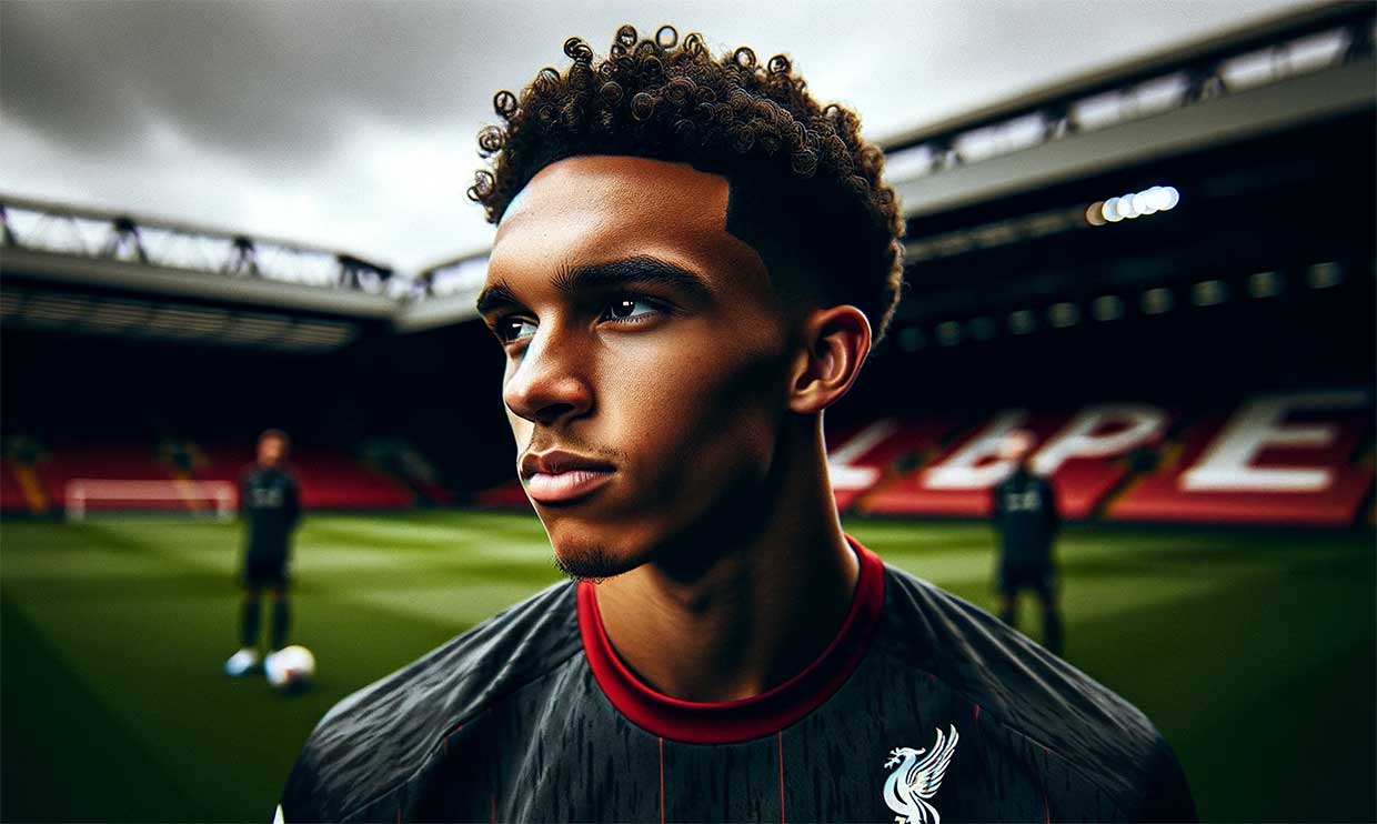 Portrait de Trent Alexander-Arnold avec un stade en arrière-plan