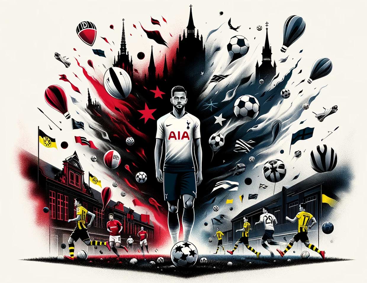 illustration conceptuelle du joueur de football Sergio Reguilón allant du Tottenham Hotspur au Borussia Dortmund.