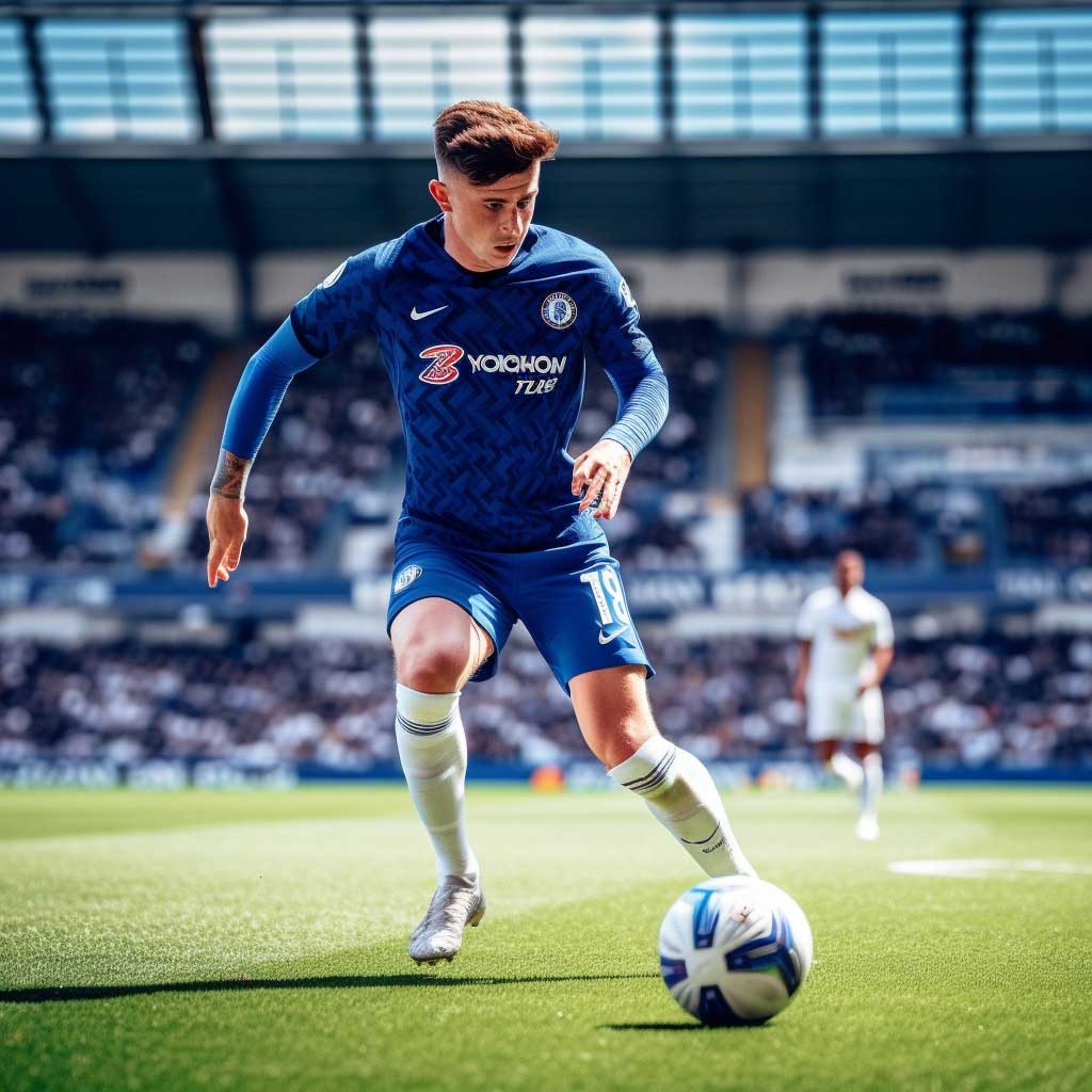 visuel Mason Mount sur un terrain de foot